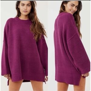 FREE PEOPLE Easy Street Tunic Sweater Size Large Plum Cassia Oversized Chunky